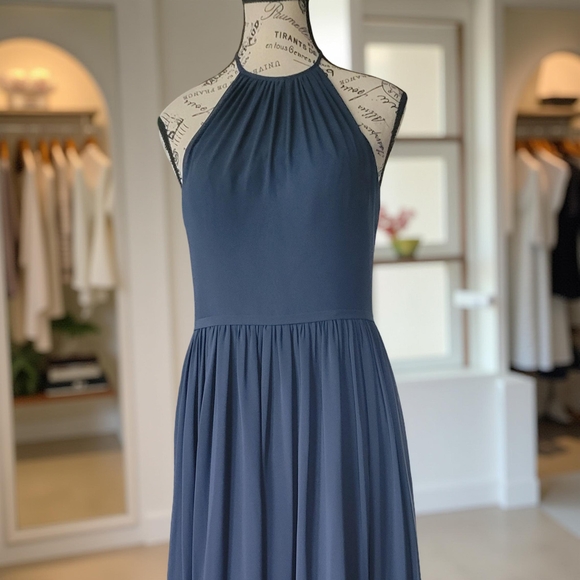 Azazie Blue Halter Maxi Dress for Prom - Picture 3 of 9